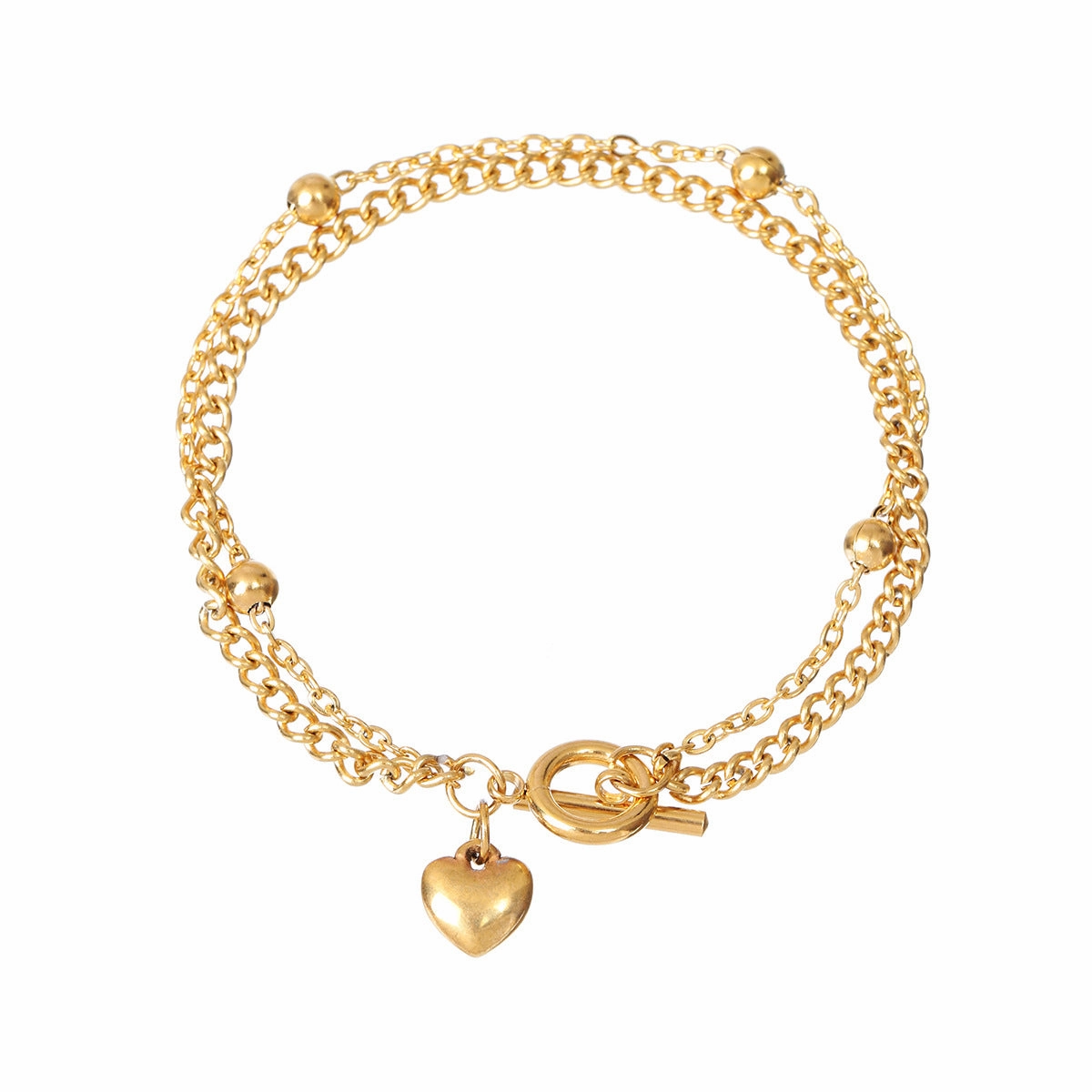 Wholesale Stainless Steel Gold Bead OT Buckle Love Double Layer Bracelet
