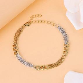 Wholesale Stainless Steel Gold Cuban Chain Three Piece Mixed Bracelet
