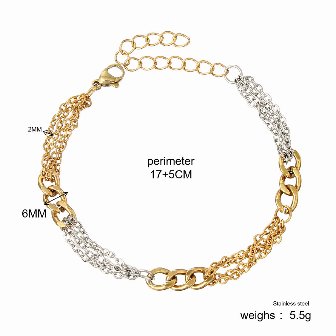 Wholesale Stainless Steel Gold Cuban Chain Three Piece Mixed Bracelet