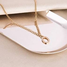 Wholesale Stainless Steel Gold Letter Titanium Steel 18k Gold Diamond Zircon O-shaped Necklace Sweater Chain