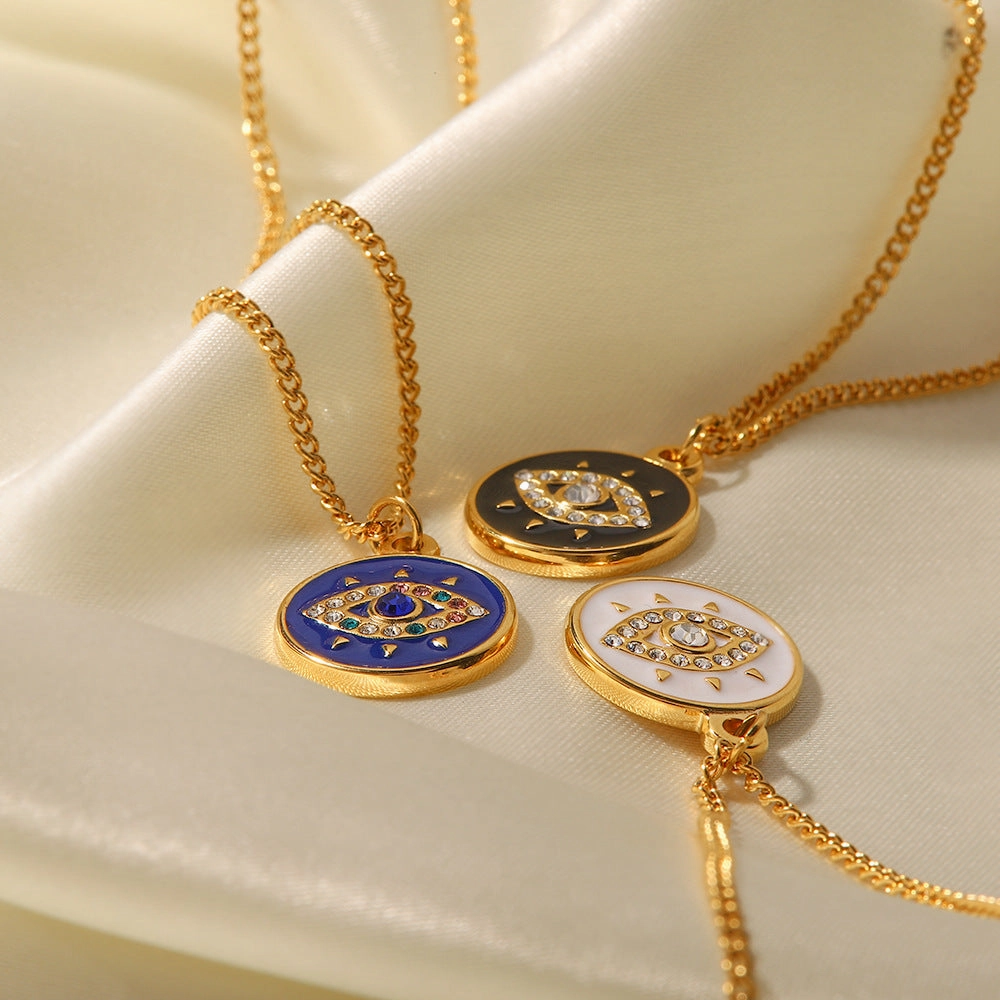 Wholesale Stainless Steel Gold Plated Chain Devil Eye Round Pendant Necklace