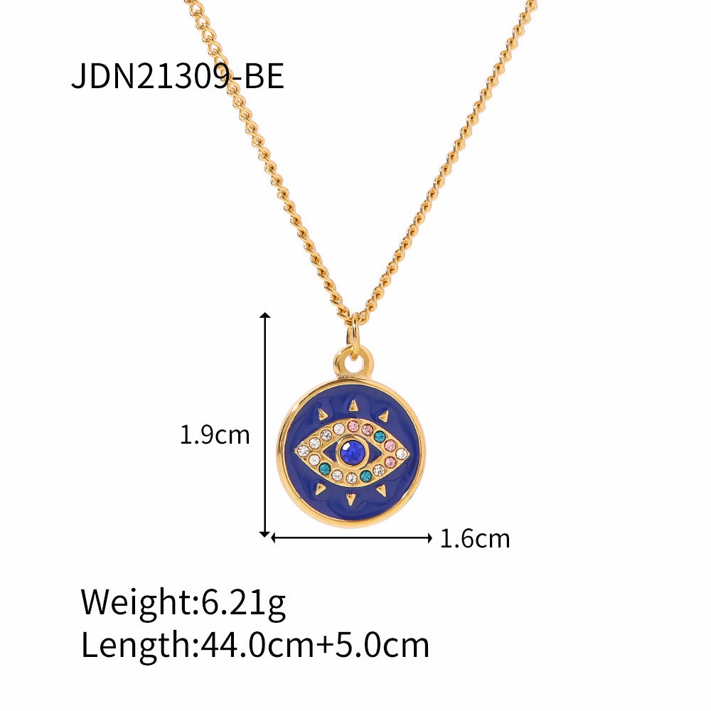 Wholesale Stainless Steel Gold Plated Chain Devil Eye Round Pendant Necklace