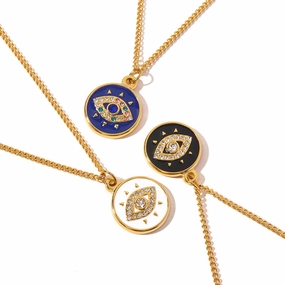 Wholesale Stainless Steel Gold Plated Chain Devil Eye Round Pendant Necklace