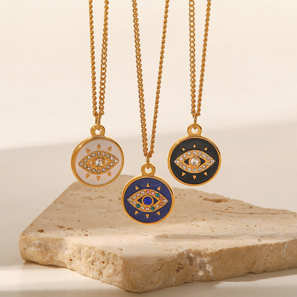 Wholesale Stainless Steel Gold Plated Chain Devil Eye Round Pendant Necklace