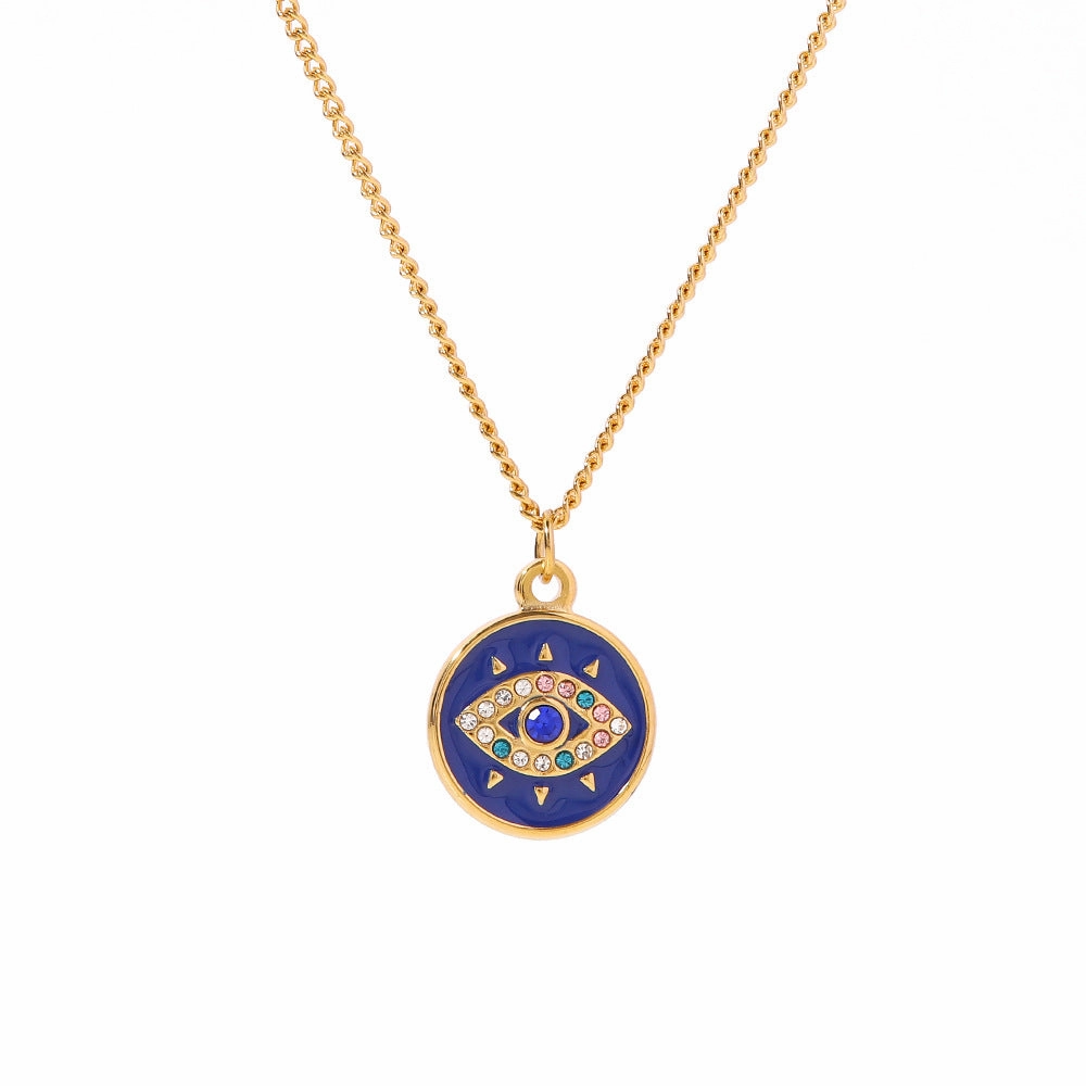 Wholesale Stainless Steel Gold Plated Chain Devil Eye Round Pendant Necklace