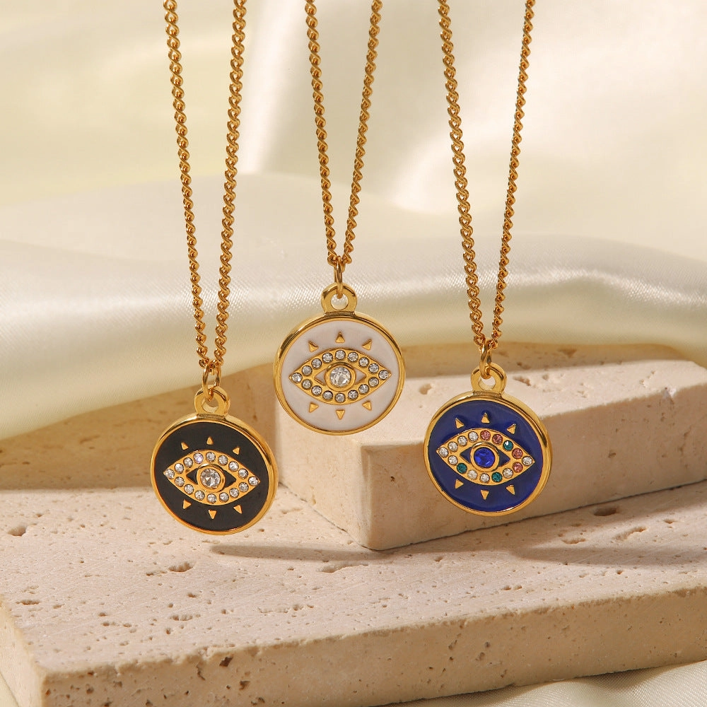 Wholesale Stainless Steel Gold Plated Chain Devil Eye Round Pendant Necklace