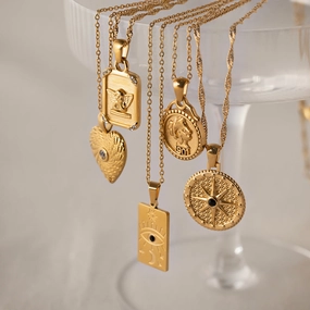 Wholesale Stainless Steel Gold Plated Coin Medal Necklace