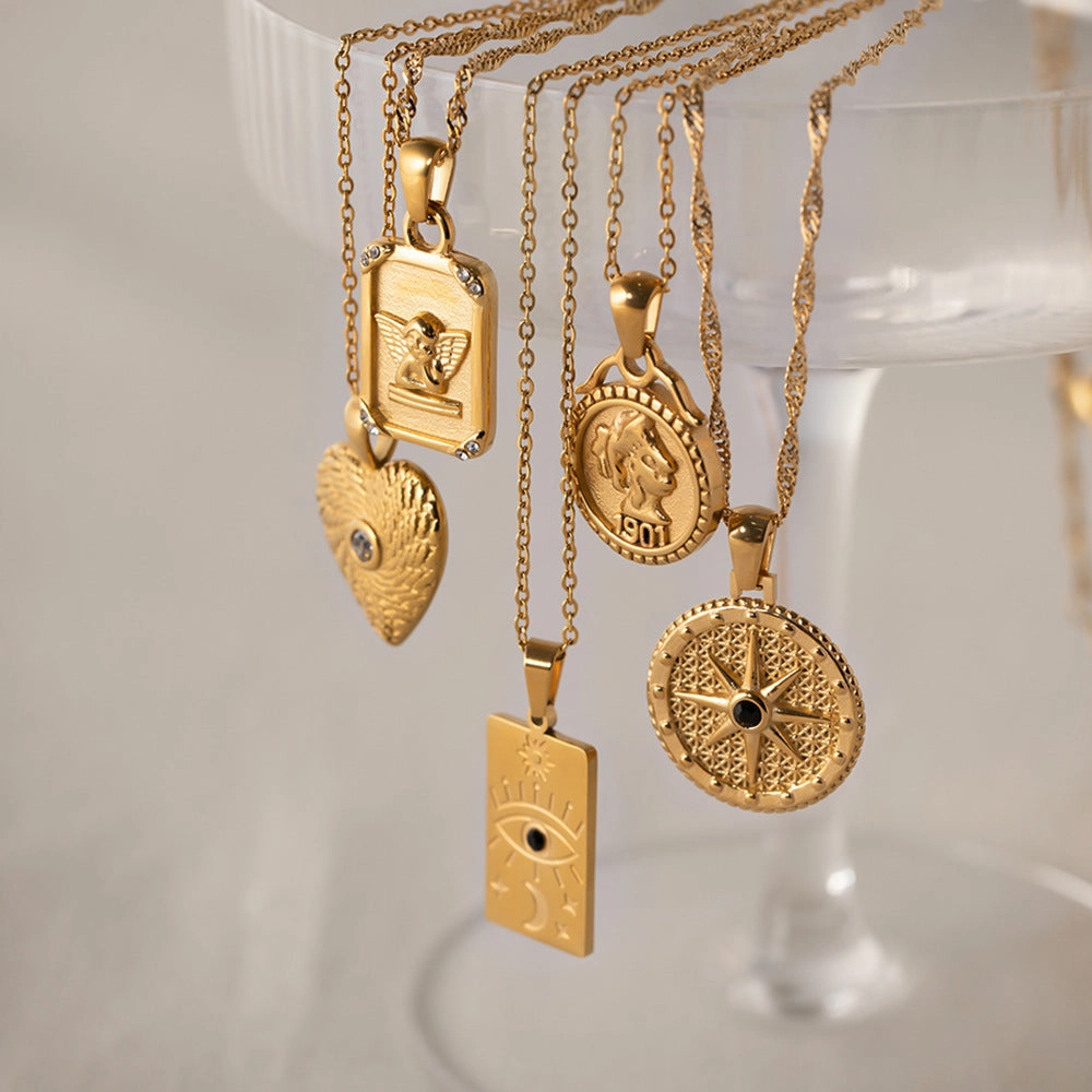 Wholesale Stainless Steel Gold Plated Coin Medal Necklace