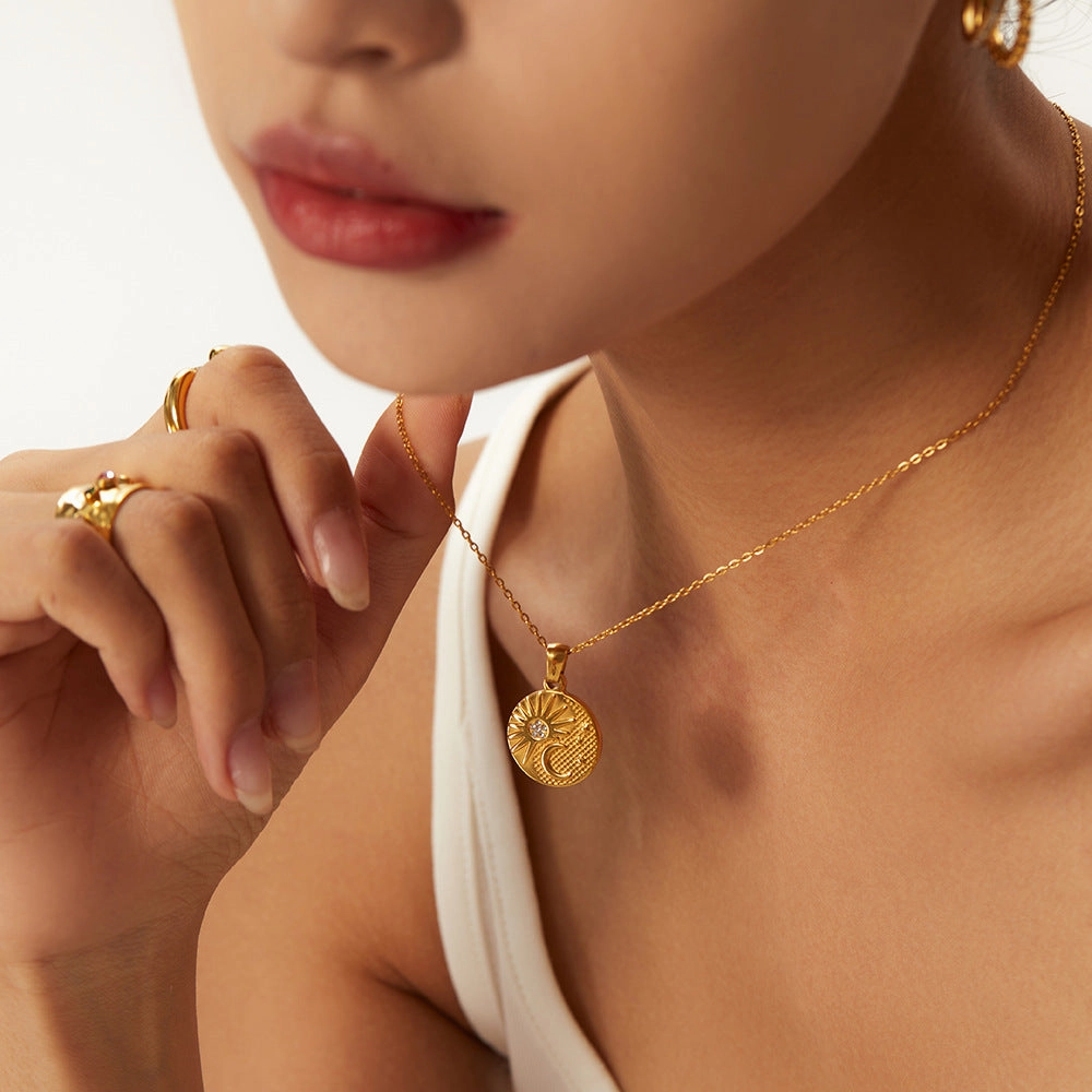 Wholesale Stainless Steel Gold Plated Coin Medal Necklace