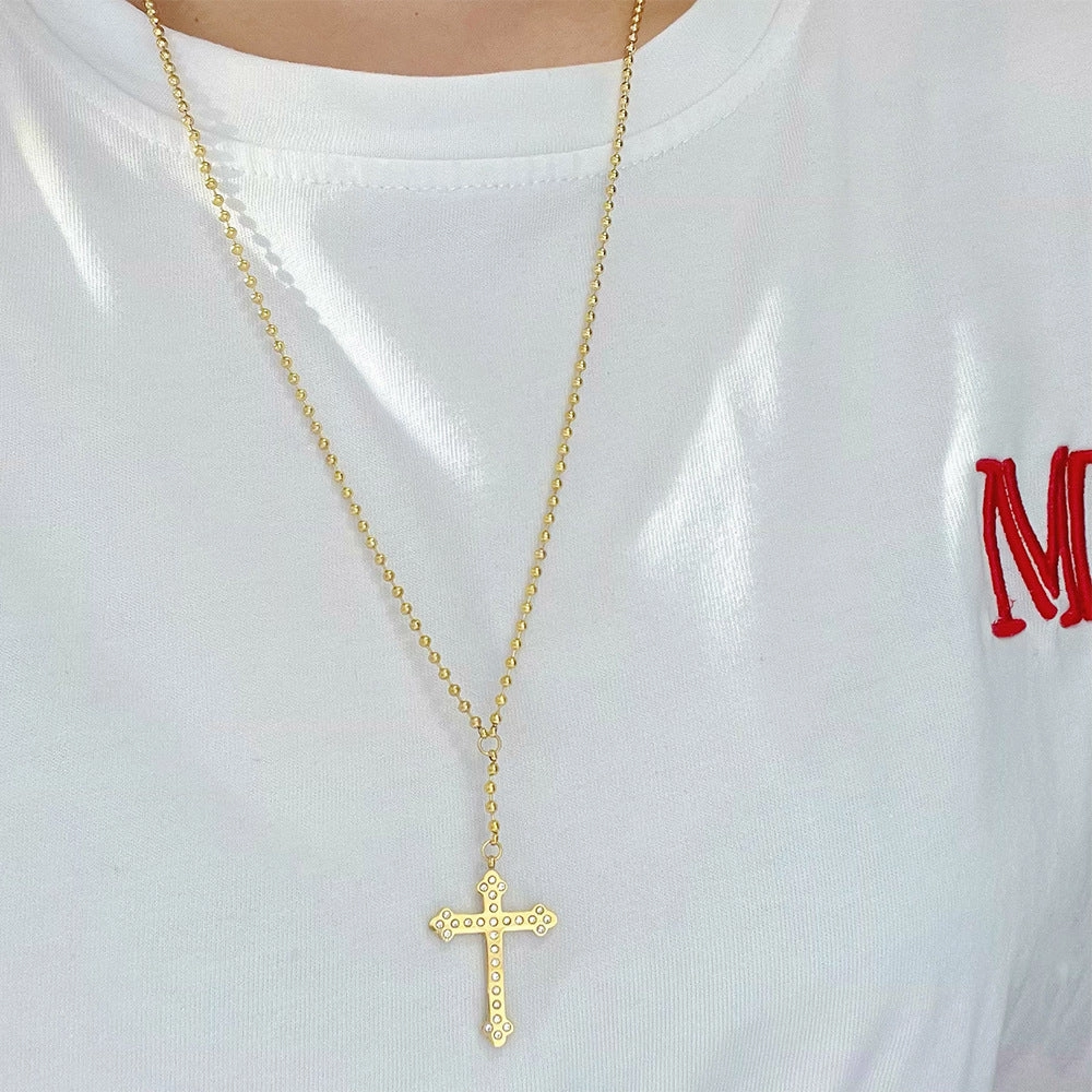 Wholesale Stainless Steel Gold Plated Cross Diamond Clavicle Necklace