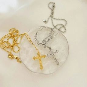 Wholesale Stainless Steel Gold Plated Cross Diamond Clavicle Necklace