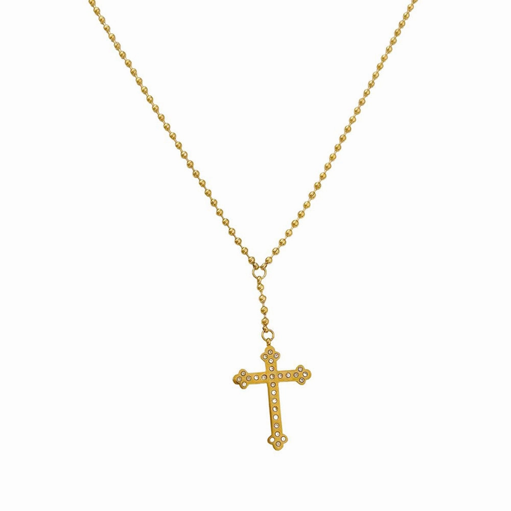 Wholesale Stainless Steel Gold Plated Cross Diamond Clavicle Necklace
