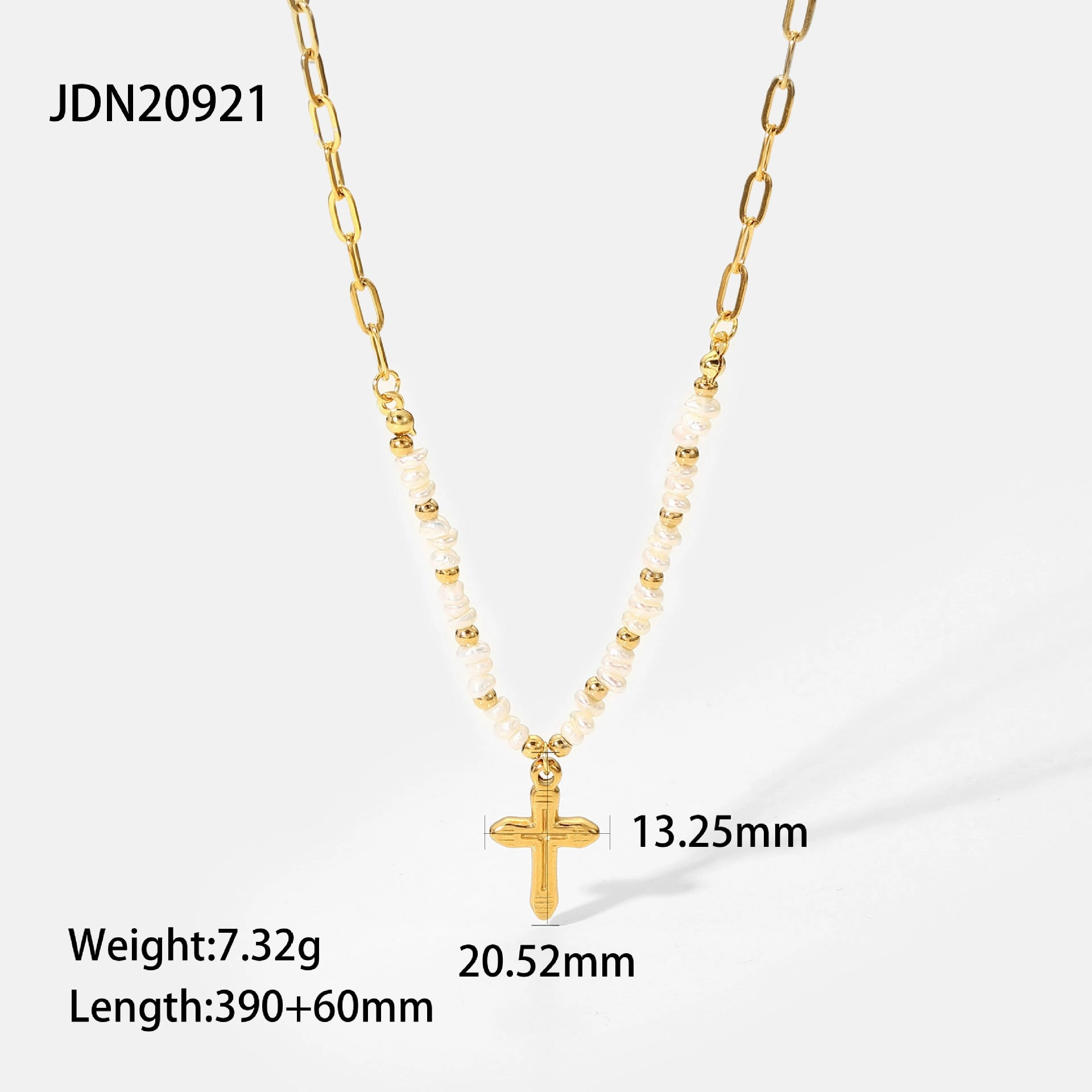 Wholesale Stainless Steel Gold Plated Cross Pendant Rice Bead Stitching Necklace