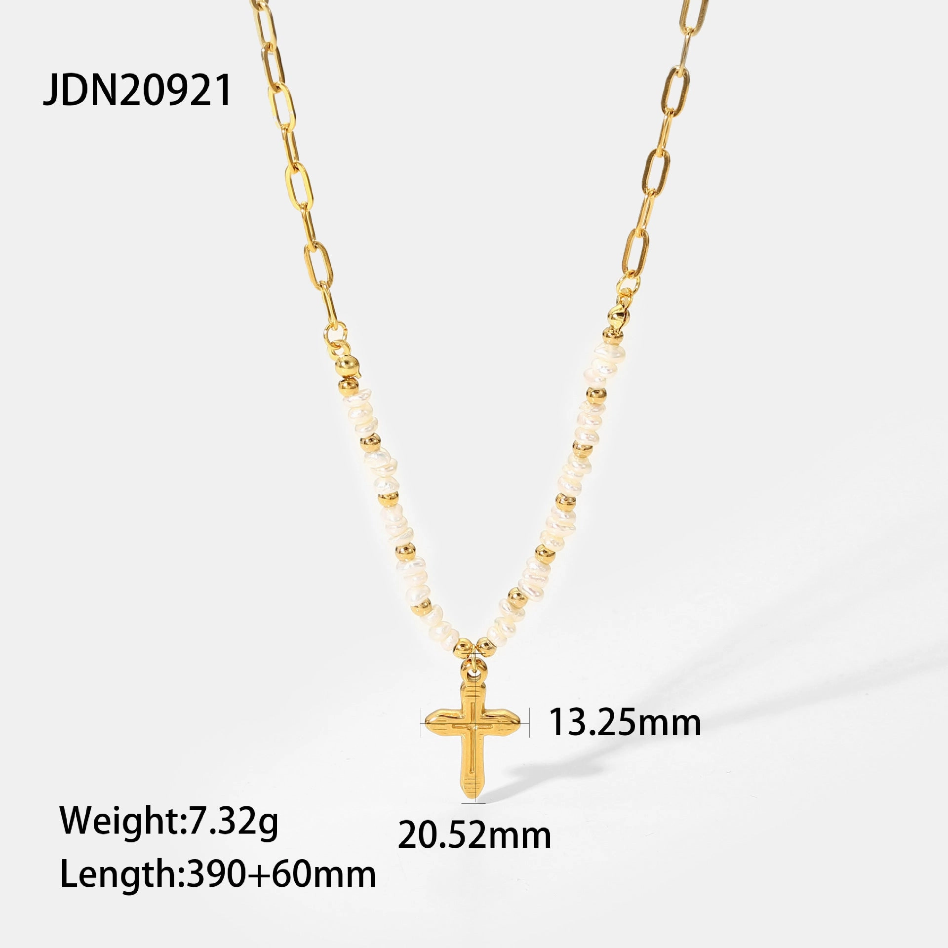 Wholesale Stainless Steel Gold Plated Cross Pendant Rice Bead Stitching Necklace