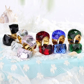 Wholesale Stainless Steel Gold-plated Crystal Glass Rings