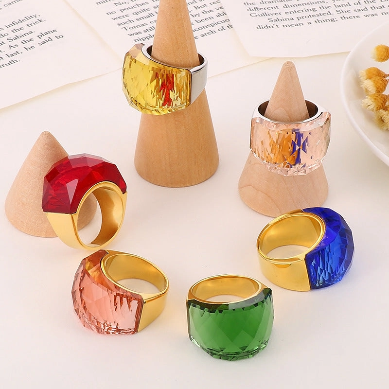 Wholesale Stainless Steel Gold-plated Crystal Glass Rings