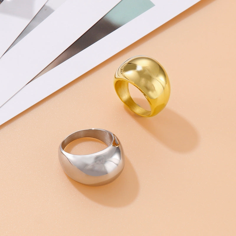 Wholesale Stainless Steel Gold-plated Curved Top Large Glossy Ring
