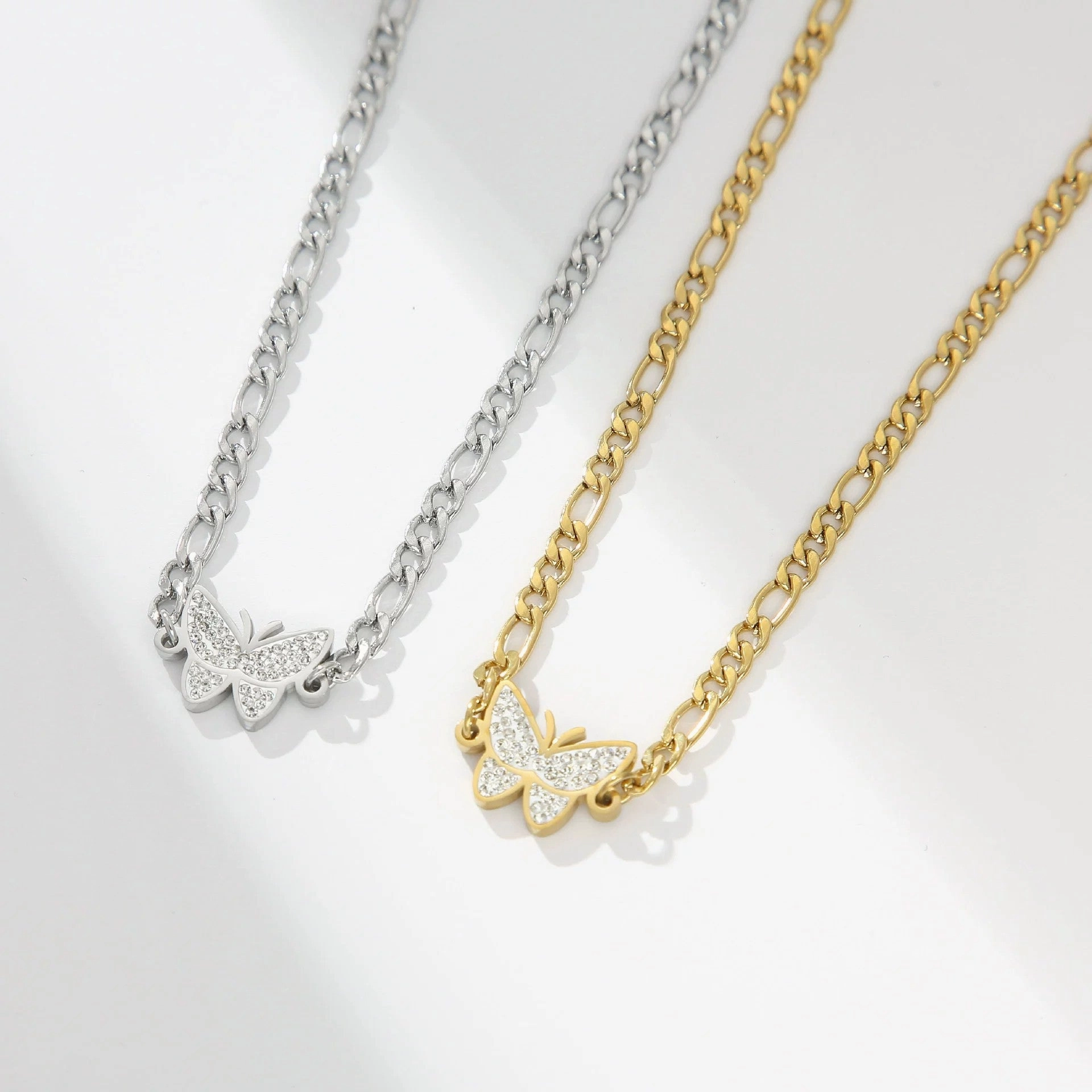 Wholesale Stainless Steel Gold Plated Diamond Butterfly Clavicle Necklace