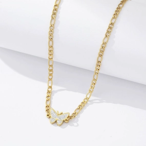 Wholesale Stainless Steel Gold Plated Diamond Butterfly Clavicle Necklace