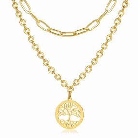 Wholesale Stainless Steel Gold Plated Double Stitching Tree of Life Necklace OLY-NE-XP003