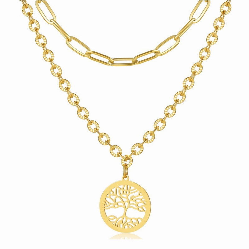 Wholesale Stainless Steel Gold Plated Double Stitching Tree of Life Necklace OLY-NE-XP003