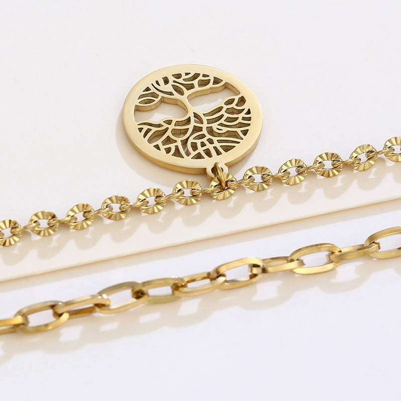 Wholesale Stainless Steel Gold Plated Double Stitching Tree of Life Necklace OLY-NE-XP003