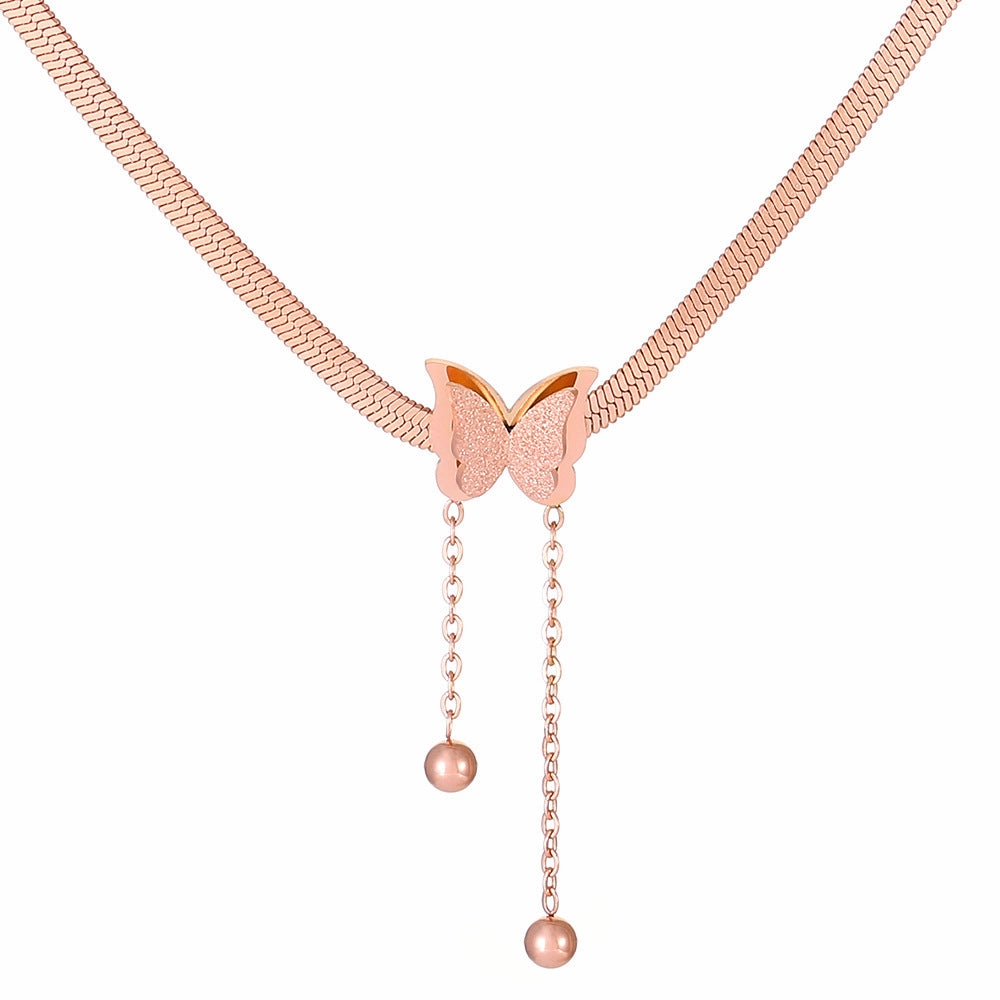 Wholesale Stainless Steel Gold Plated Frosted Butterfly Necklace