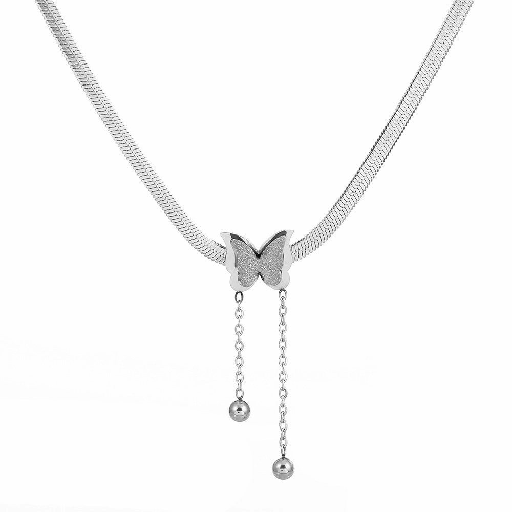 Wholesale Stainless Steel Gold Plated Frosted Butterfly Necklace