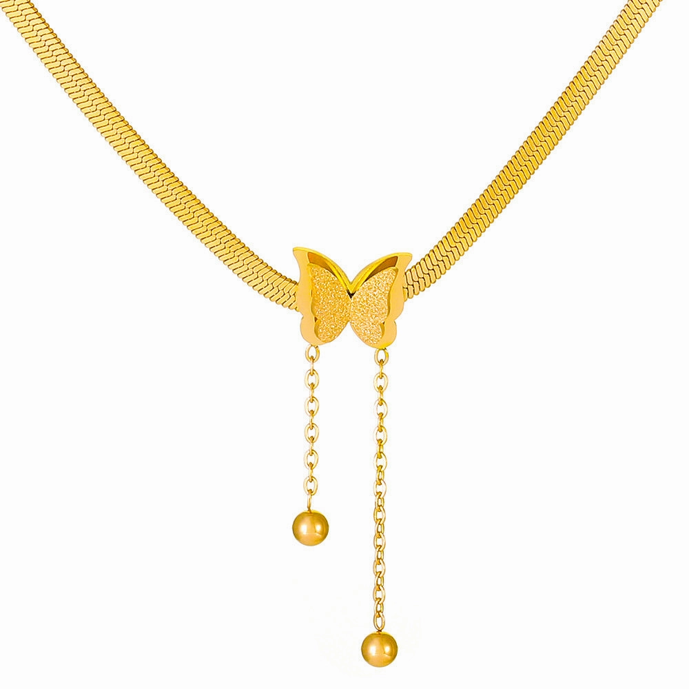 Wholesale Stainless Steel Gold Plated Frosted Butterfly Necklace
