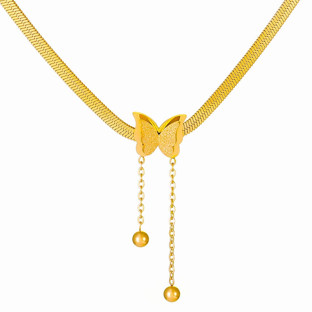 Wholesale Stainless Steel Gold Plated Frosted Butterfly Necklace