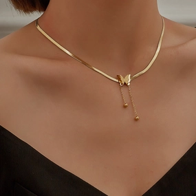 Wholesale Stainless Steel Gold Plated Frosted Butterfly Necklace
