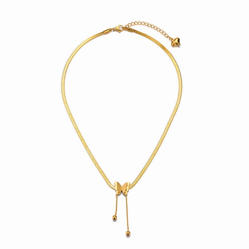 Wholesale Stainless Steel Gold Plated Frosted Butterfly Necklace OLY-NE-ChunN001