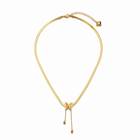 Wholesale Stainless Steel Gold Plated Frosted Butterfly Necklace OLY-NE-ChunN001