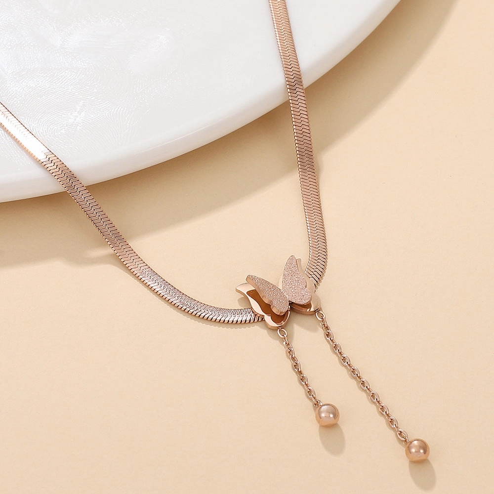 Wholesale Stainless Steel Gold Plated Frosted Butterfly Necklace