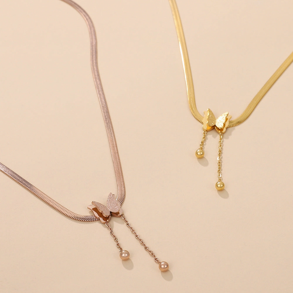 Wholesale Stainless Steel Gold Plated Frosted Butterfly Necklace
