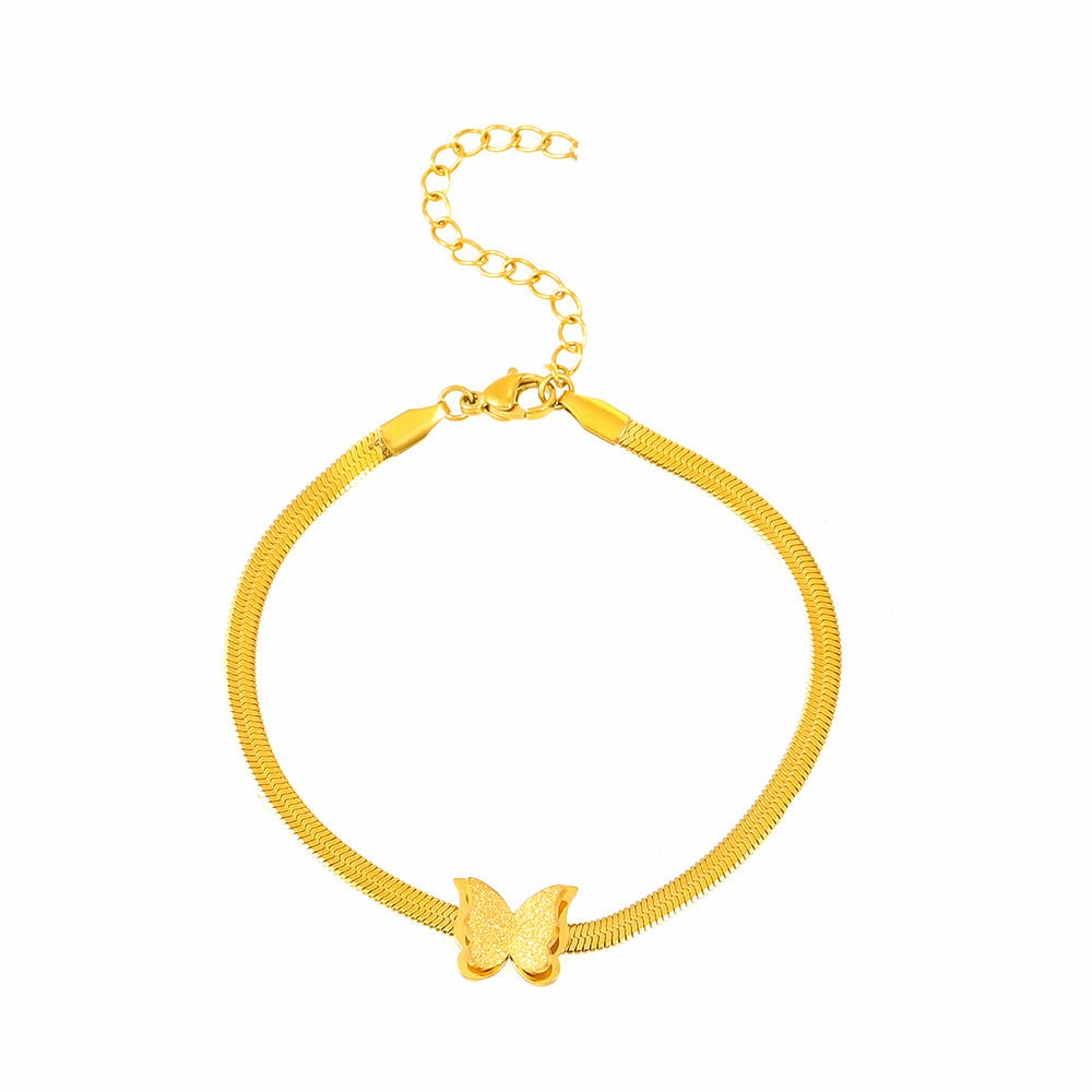 Wholesale Stainless Steel Gold Plated Frosted Butterfly Necklace
