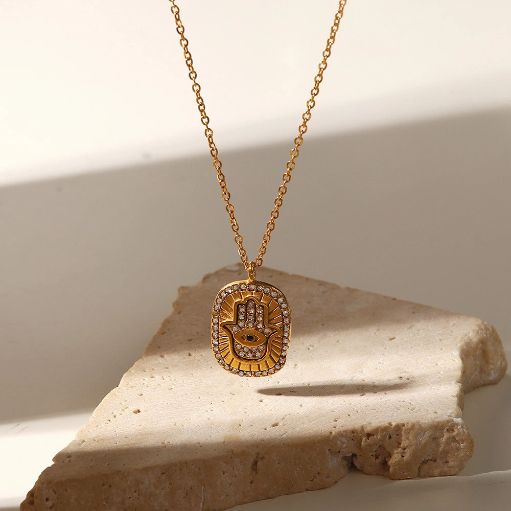 Wholesale Stainless Steel Gold Plated Hand Pendant Necklace