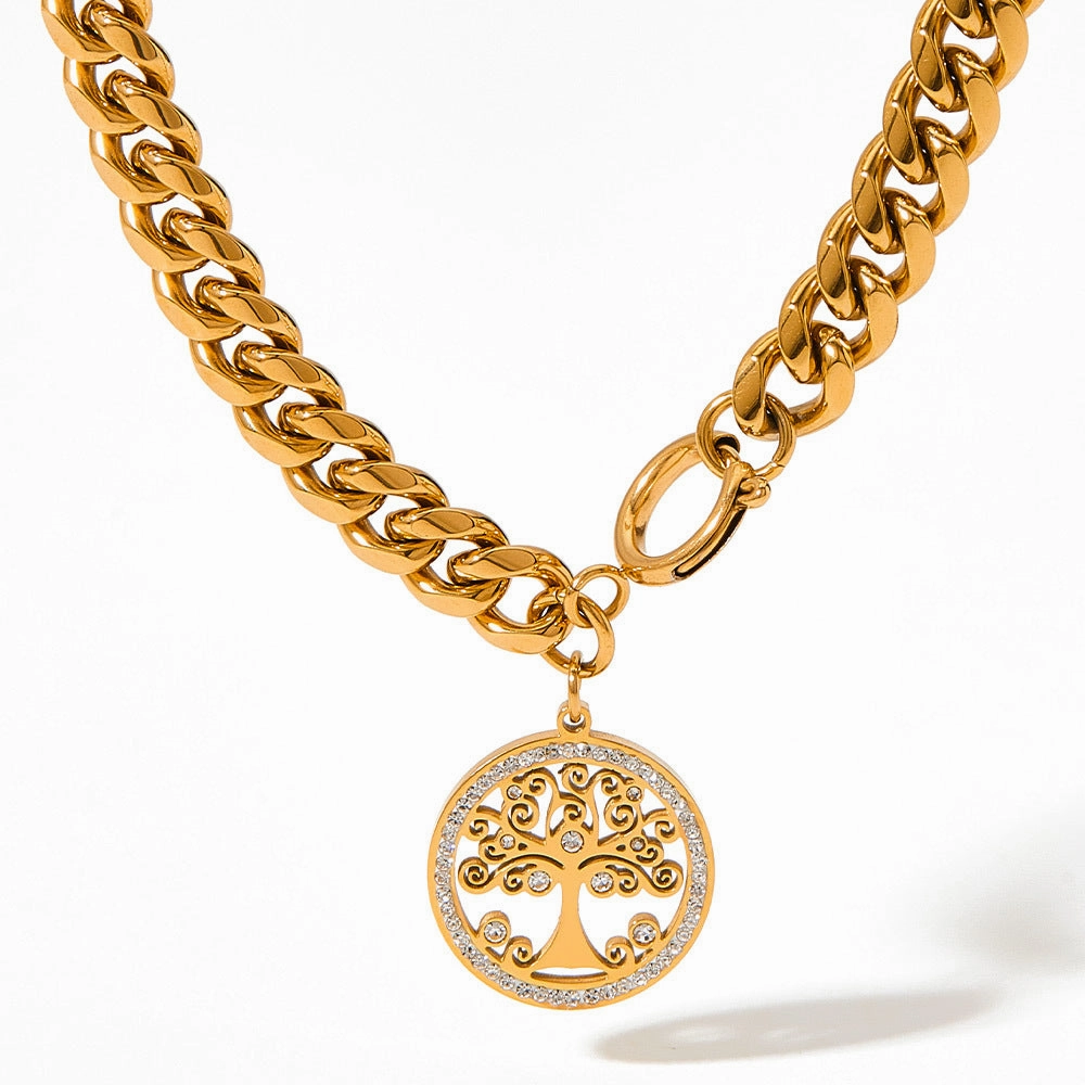 Wholesale Stainless Steel Gold Plated Hollow Tree of Life Temperament Clavicle Necklace