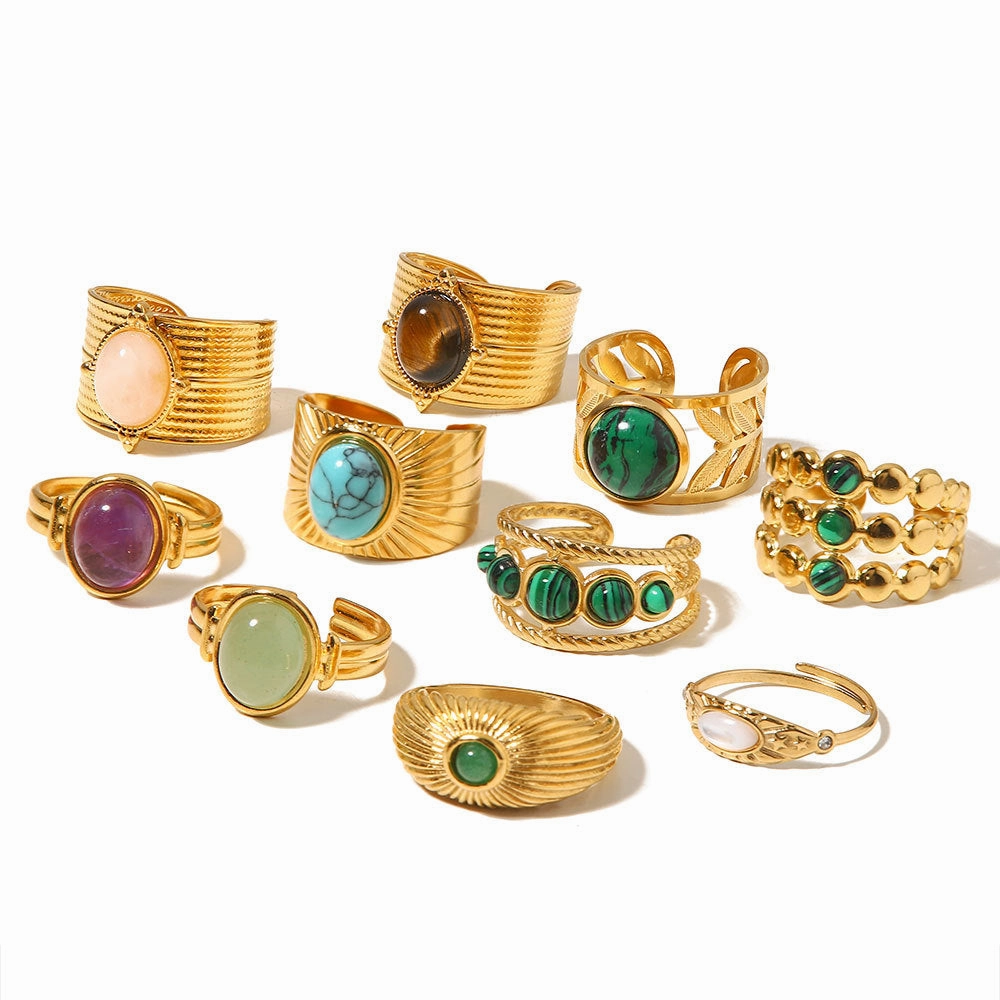Wholesale Stainless Steel Gold-plated Irregular Gemstone Open Ring