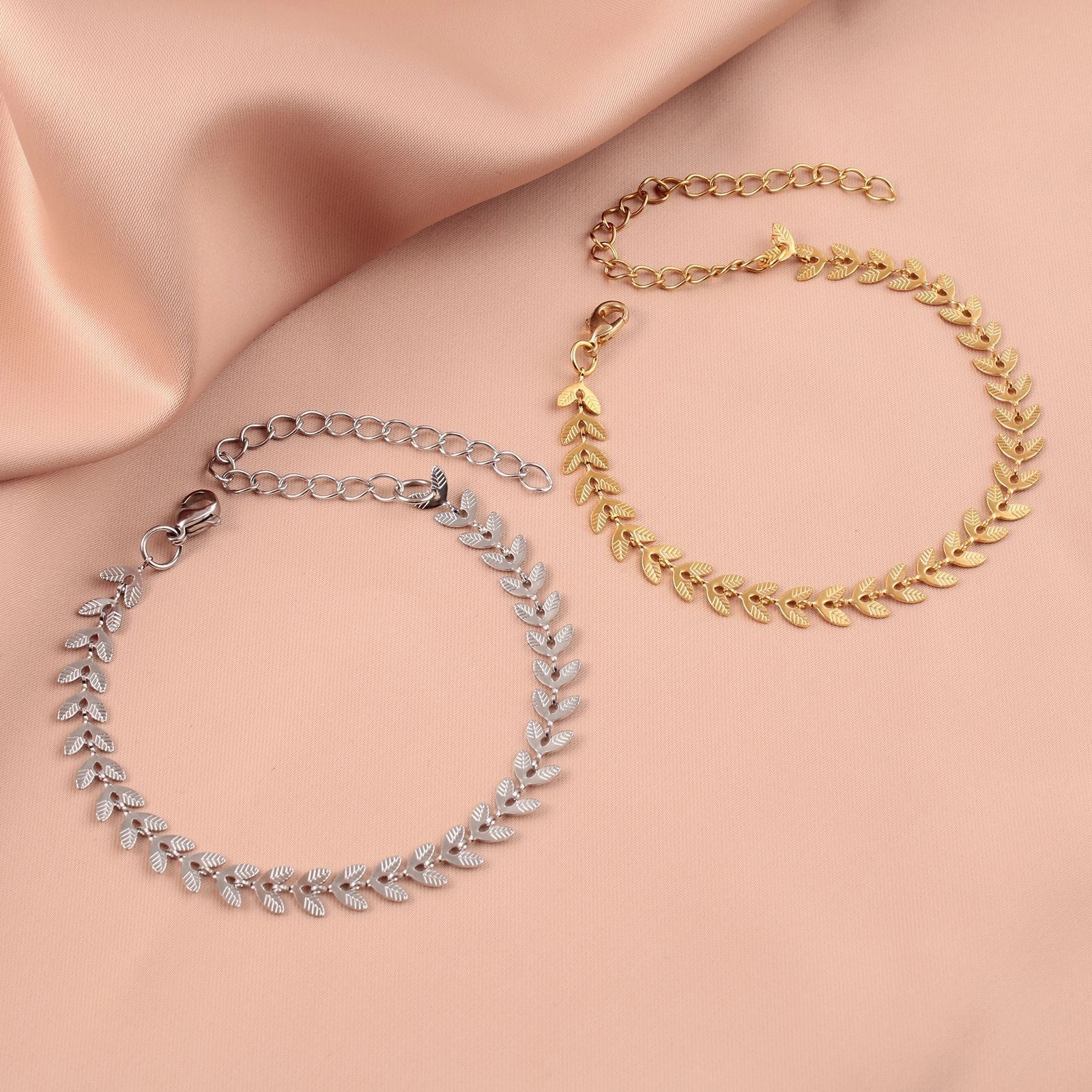 Wholesale Stainless Steel Gold Plated Leaf Bracelet