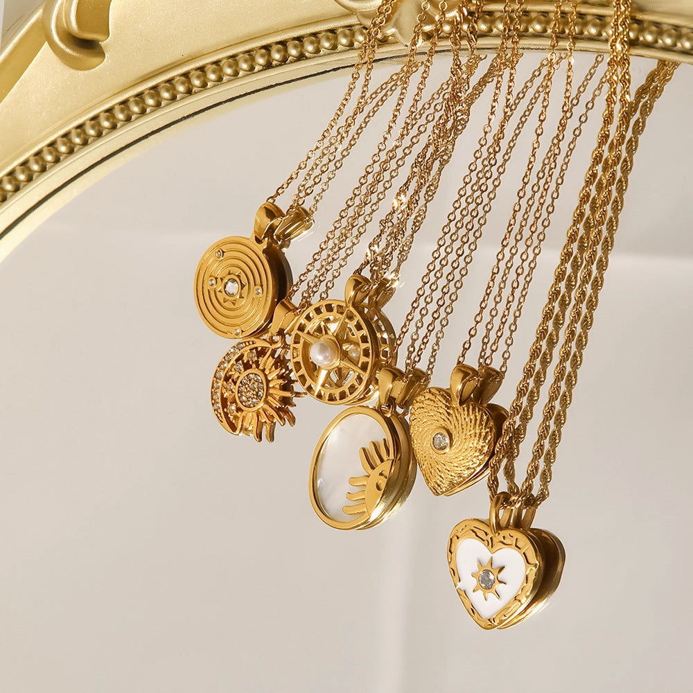 Wholesale Stainless Steel Gold-plated Mother-of-pearl Heart Pendant Necklace