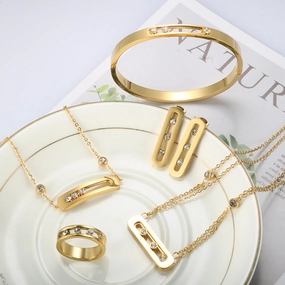 Wholesale Stainless Steel Gold Plated Necklace Ring Bracelet Set
