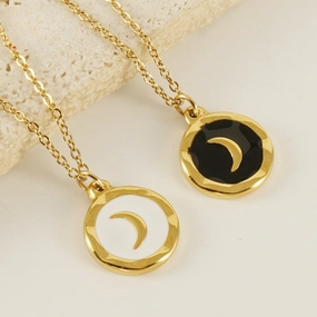 Wholesale Stainless Steel Gold Plated Oil Drop Enamel Moon Pendant Necklace