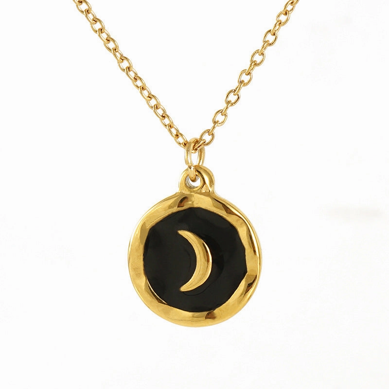 Wholesale Stainless Steel Gold Plated Oil Drop Enamel Moon Pendant Necklace