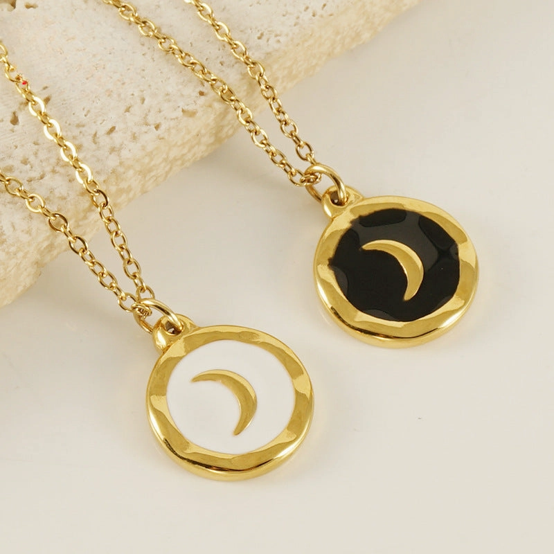 Wholesale Stainless Steel Gold Plated Oil Drop Enamel Moon Pendant Necklace