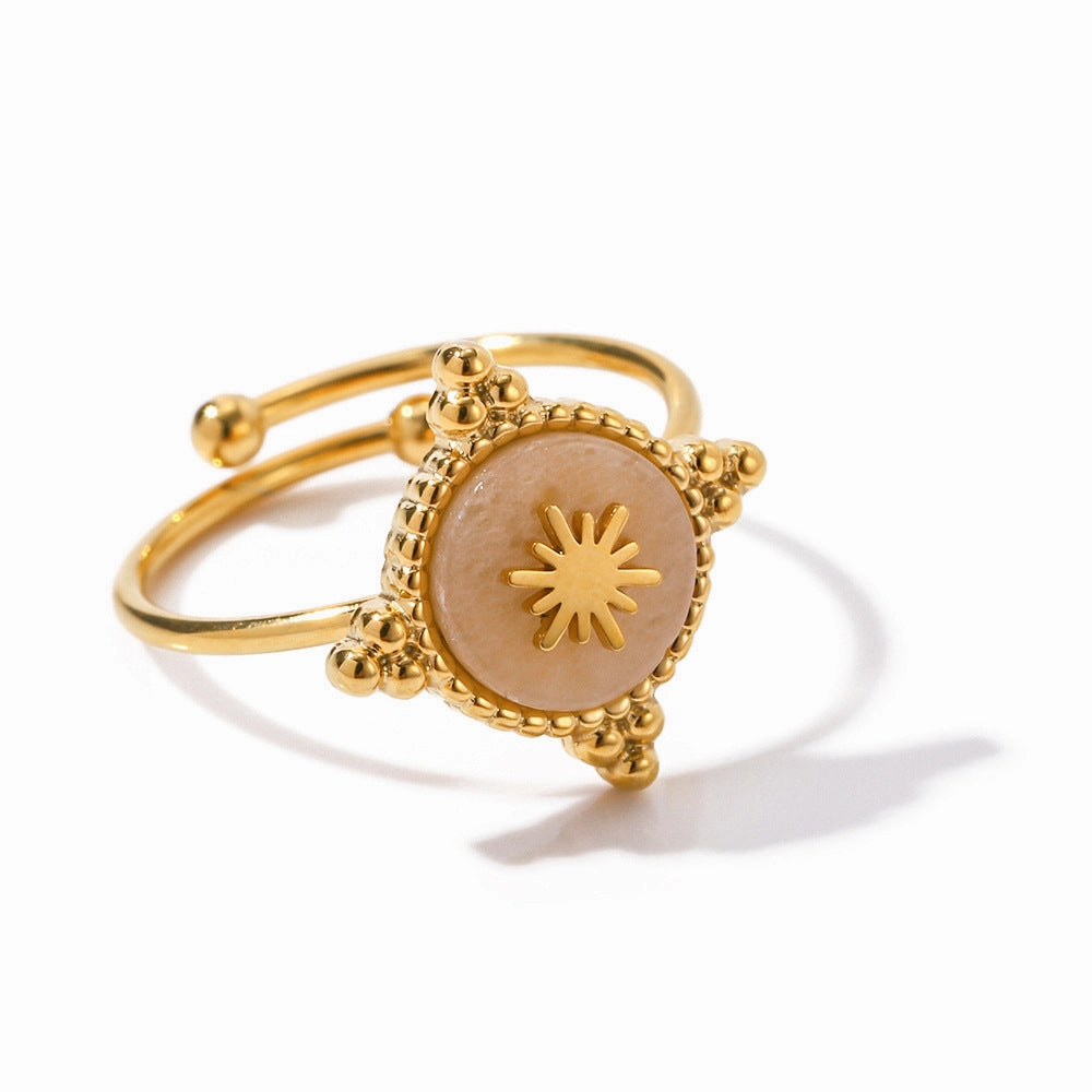 Wholesale Stainless Steel Gold Plated Rose Quartz Ring