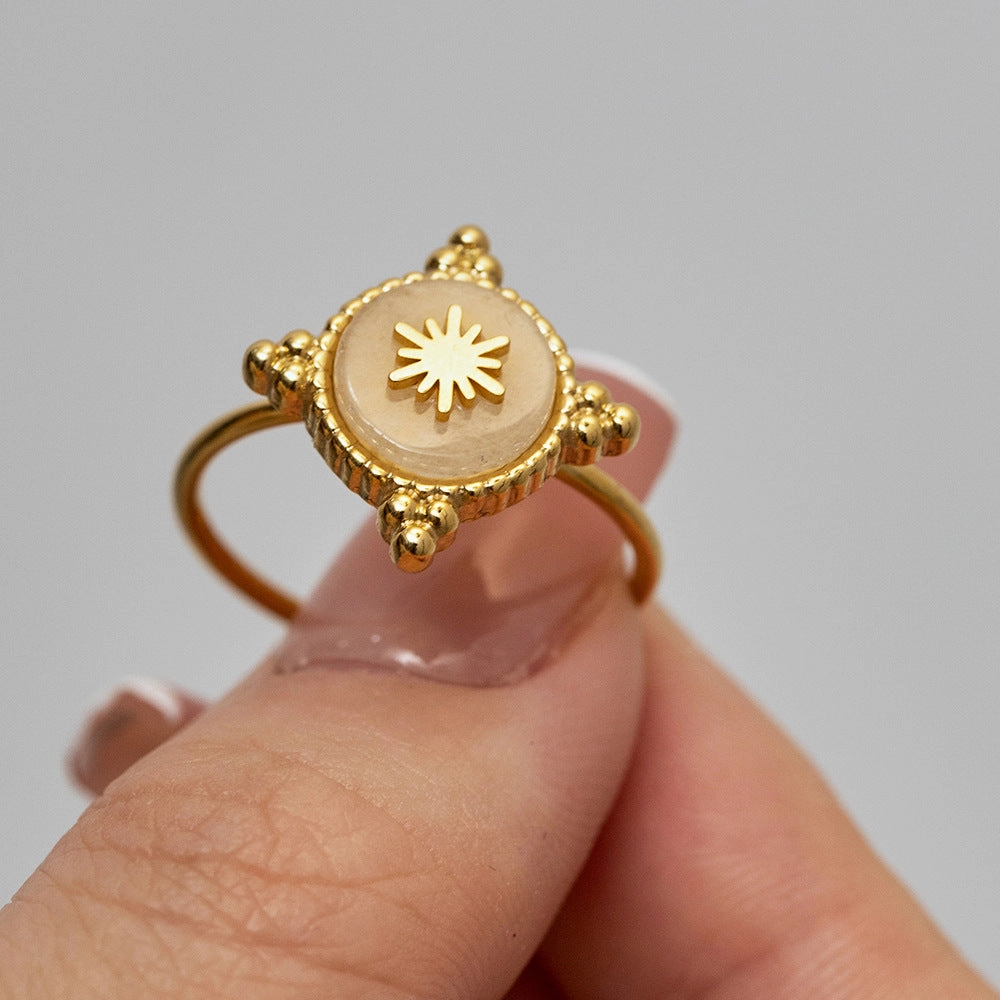 Wholesale Stainless Steel Gold Plated Rose Quartz Ring