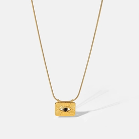 Wholesale Stainless Steel Gold Plated Square Eye Pendant Necklace