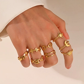 Wholesale Stainless Steel Gold-plated Star Moon Rings
