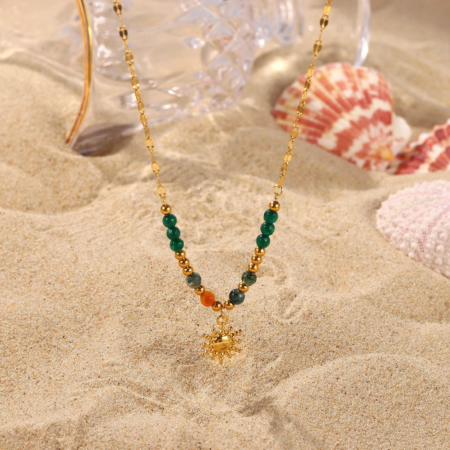 Wholesale Stainless Steel Gold Plated Sun Pendant Necklace